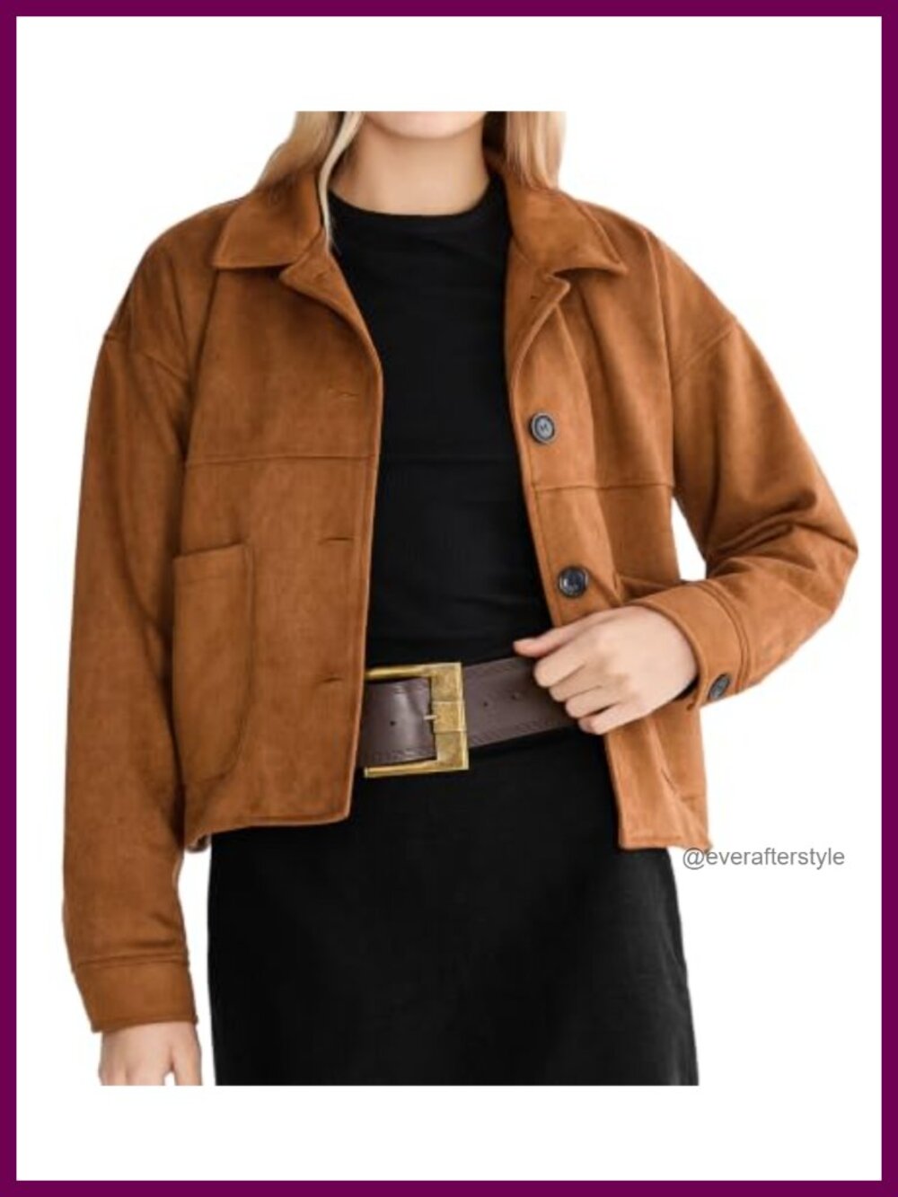 Faux Suede Cropped Jacket Relaxed Fit Button Front Pockets
